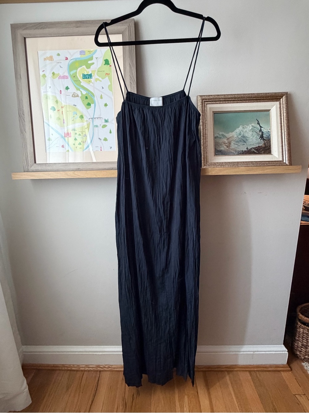 Modern Citizen Black Crinkled Spaghetti-Strap Maxi Dress